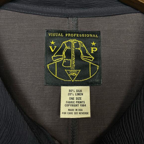 Visual Professional | Brown Silk Linen Blend Metallic Print Button Front Tunic - Picture 5 of 7